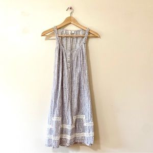 Anthropologie Elodie Dress Gray White Sleeveless Tie Back Cotton XS